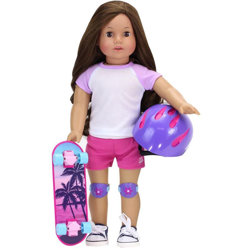 Sophia’s Skateboard, Helmet and Knee Pads Set for 18" Dolls, Multicolor, 3 of 13