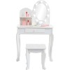 Kids Vanity Girls Princess Makeup Desk Set with Mirror, Stool, Drawer & Pretend Play Cosmetics, Wooden Dressing Table Toy for Toddlers - 2 of 4