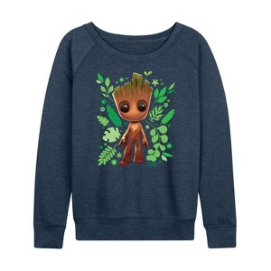 Women's - Marvel - Guardians of the Galaxy Baby Groot Leaf Lightweight French Terry Wide Neck Long Sleeve Shirt - 1 of 4