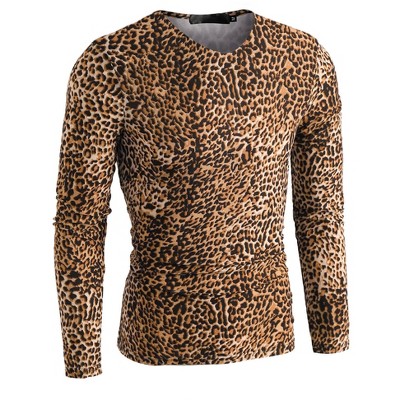 Lars Amadeus Men's Leopard Printed Slim Fit Pullover T Shirt