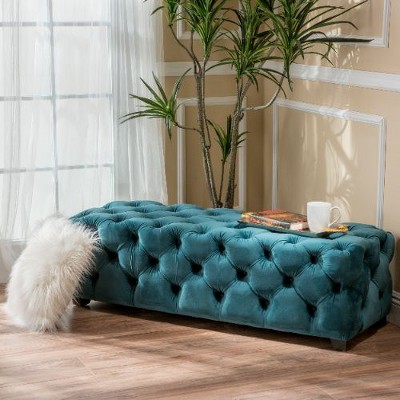 CAVINAS Modern Glam Velvet Button-Tufted Ottoman Bench, Upholstery Rectangle Ottoman, Accent Stools, Entryway Benches