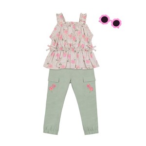 Little Lass Toddler Girls 2 Piece Culottes Set with Accessory, Desert Sage - 1 of 4