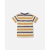 Deux par Deux Boy Printed Organic Cotton Tee Navy Striped, Orange, and Lime Green - 4 of 4