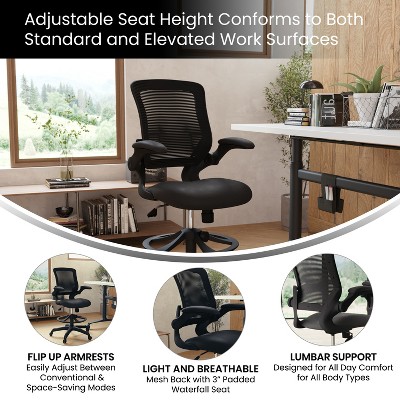 Ergonomic Mid-Back Mesh Drafting Chair with Adjustable Arms, Black