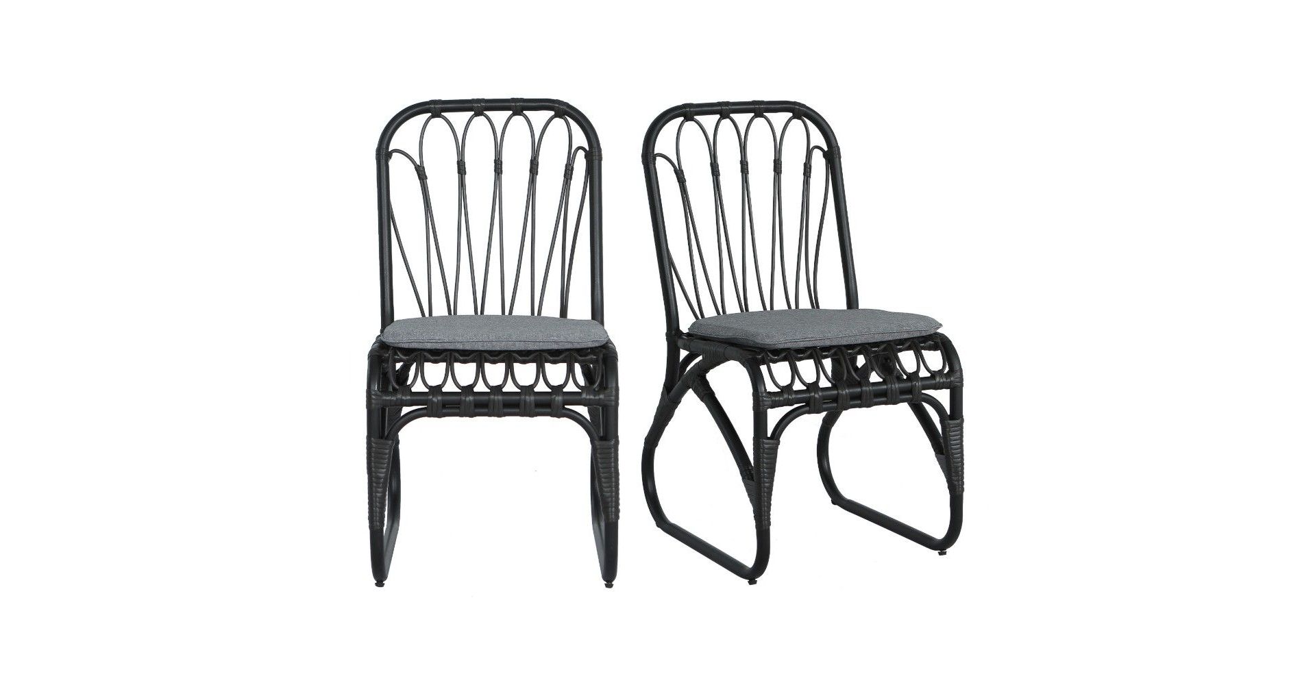 TUYOHW PE Wicker Dining Chairs Set of 2,Outdoor Rattan Chairs with Washable Cushions,400lb Capacity,No Assembly,Black+Gray