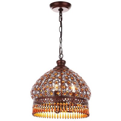 Amber Crystal Bronze Pendant Lamp with Jeweled Design