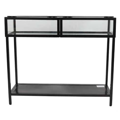 Slim Brushed Metallic Console Tables w/ Display Shelves in White Black or Brown 
