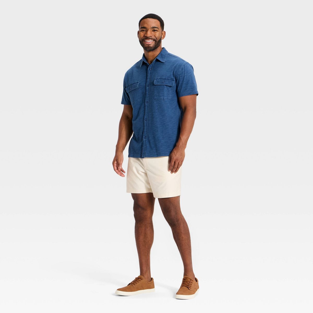 Men's Vintage Short Sleeve Garment Dye Button-Down Shirt - Goodfellow & Co™ Indigo - thumbnail 3