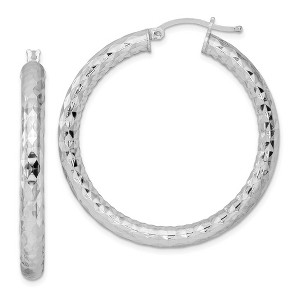 Black Bow Jewelry 4mm, Polished/Diamond Cut, LG Sterling Silver Hoops, 40mm (1 1/2 Inch) - 1 of 4