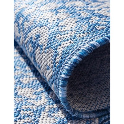 Elegant Blue and Gray 4'x6' Synthetic Outdoor Rug