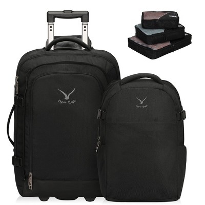 Hynes Eagle Expedition 63L 2-in-1 Rolling Backpack Travel Suitcase Luggage+ PackPal Cube 3 Piece Set