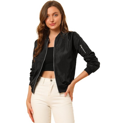Женские куртки Allegra K Women's Bomber Jacket Casual Lightweight Zip-Up with Pockets Small Black