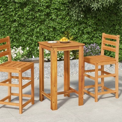 vidaXL Solid Acacia Wood Square Patio Bar Table, Indoor/outdoor Use, Easy Assembly and Cleaning, Durable Material - 23.6"x23.6"x41.3"