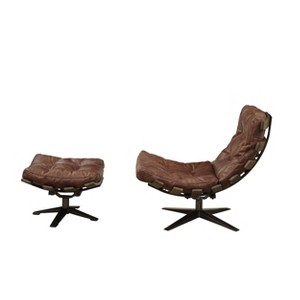27" Gandy Chair/Ottoman Retro Brown Top Grain Leather - Acme Furniture: Living Room, 400 lbs Capacity, No Assembly Required - 1 of 4