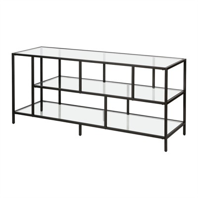 Wylan Streamlined 55'' Black Metal TV Stand with Glass Shelves
