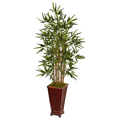 Nearly Natural 4.5-ft Bamboo Artificial Tree in Decorative Planter