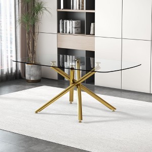 NicBex 71" Modern Rectangle Dining Table,Kitchen Table with Glass Tabletop and Metal Legs for 6-8 Seaters,Gold - 1 of 4