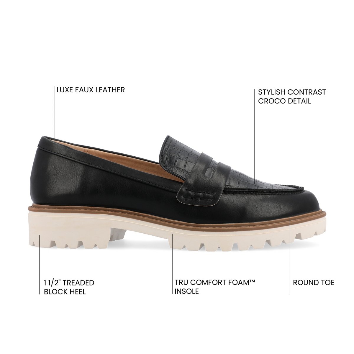 Женские туфли Journee Collection Women's Kenly Medium and Wide Width Slip On Round Toe Loafer Flats Patent/Black 12 — фото 8