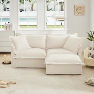 Slipcovered Sectional Sofa, 2 Seater Sofa with Removable Cover, Sofa with Convertible Ottoman, Chenille Fabric Sectional Sofas-Cuddlewood - 1 of 4