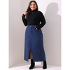Agnes Orinda Women's Plus Size Casual High Waisted Front Slit Stretch Maxi Denim Skirts - 3 of 4