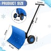 Snow Plow Shovel with Wheels, Heavy Duty Metal Snow Pusher with Adjustable Handle and Angled Blade for Driveway, Doorway, Sidewalk, Pavement - 2 of 4