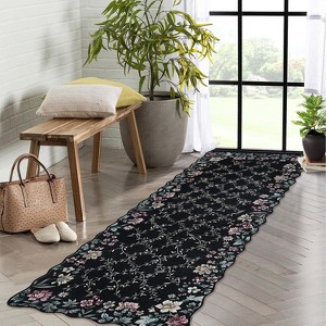 Acekool Floral Runners,Kitchen Runner Rug Ultra-Thin, Non-Slip Hallway Rug Stain Resistant Boho Low-Pile Carpet for ‎Bathroom Bedroom - 1 of 4