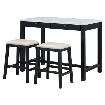 NicBex 3-Piece Rectangle Bar Table Set for 2 Modern Faux Marble Table Set with Drawers and 2 Upholstered Chairs for Dining Room