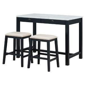 NicBex 3-Piece Rectangle Bar Table Set for 2 Modern Faux Marble Table Set with Drawers and 2 Upholstered Chairs for Dining Room - 1 of 4