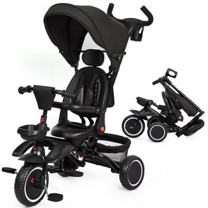 Acekool 7-in-1 Folding Toddler Tricycle with Adjustable Push Handle, Safety Harness, Brake, Rotatable Seat, Canopy, Storage & Cup Holder for Ages 1-5 - 1 of 4
