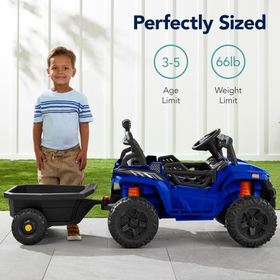 Blue 12V Kids Ride-On UTV Car with Trailer and LED Lights