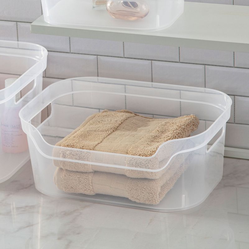 Sterilite 5.25x9.5x13 In Medium Polished Open Scoop Front Storage Bin w/ Comfortable Carry Through Handles for Household Organization, Clear, 3 of 7