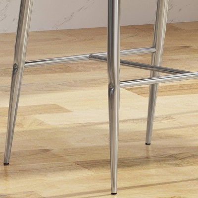 Beige Upholstered Counter Stools with Chrome Iron Legs, Set of 2