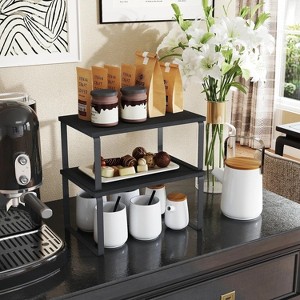 LunaLulinlk 2-Tier Stackable Kitchen Shelf Organizer – Adjustable Countertop Storage for Spices, Utensils, Expandable Metal, Wood Design, Black - 1 of 4