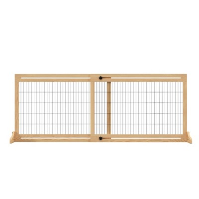 PawHut 72" W x 27.25" H Extra Wide Freestanding Pet Gate with Adjustable Length Dog, Cat, Barrier for House, Doorway, Hallway, Natural