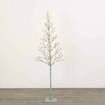 5'1" Sullivans Christmas Lighted Silver Iced Tree, Indoor Christmas Decor