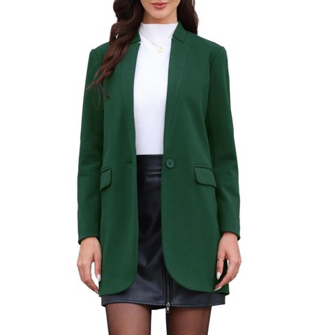 INSPIRE CHIC Women's Notched Stand Collar Long Sleeve One Buttoned Mid-Length Winter Coat Outerwear Large Green