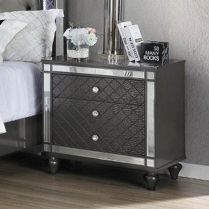 1Pc Glam Contemporary Style 3-Drawer Nightstand End Table with Mirror Plating Tapered Legs Gray Finish Bedroom Solid Wood Wooden Furniture - 1 of 4