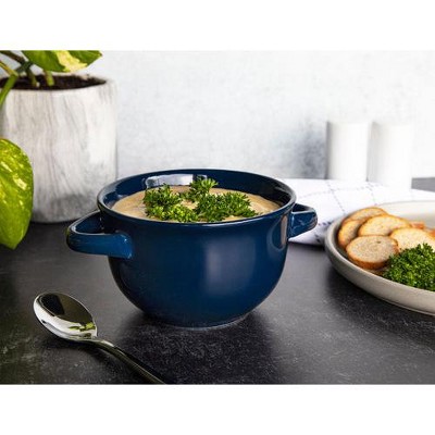 Blue Ceramic Soup Crocks with Handles, Set of 4, 18 oz
