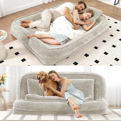 SKRAN Extra Large Human Dog Bed,Lazy Couch Giant Bean Bag Lounge Chair,Comfy Tatami With Adjustable Backrests And 2 Pillows Fits You & Pets