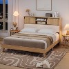 Bohemian Rattan Bed Frame, Rattan Bed Frame with Sliding Door Shelf Headboard, Solid Wood Foundation and Silent Slats. - 4 of 4