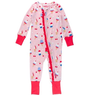RuffleButts SoftSnooze Baby Girls Ruffle One Piece Convertible Pajamas
