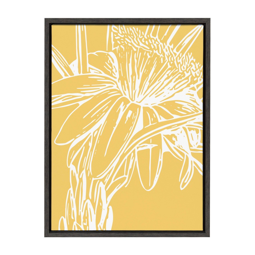 Photos - Other Decoration 18" x 24" Sylvie Flower in Yellow Framed Wall Canvas by Apricot and Birch Gray - Kate & Laurel All Things Decor