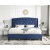 Roundhill Furniture Fentina 3-Piece Upholstered Bedroom Set, Tufted Velvet Wingback Bed with Two Nightstands - image 3 of 4