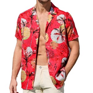 Men's Hawaiian Short - Sleeve Shirt, Classic Aloha Button - Down, Casual Beach Party Vacation Top - 1 of 4