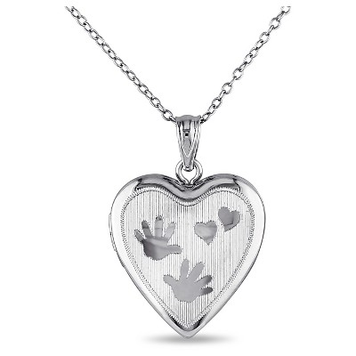 Heart With Handprint Locket Pendant Necklace In Sterling Silver (18) :  Target