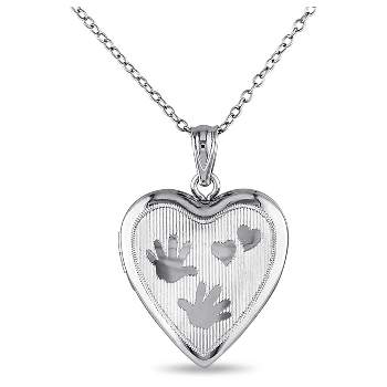 Heart with Handprint Locket Pendant Necklace in Sterling Silver (18")