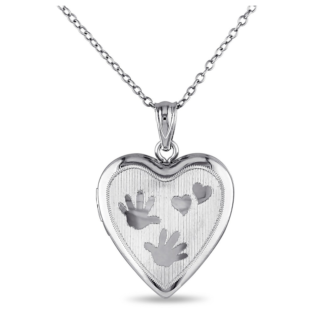 Photos - Pendant / Choker Necklace Heart with Handprint Locket Pendant Necklace in Sterling Silver (18")