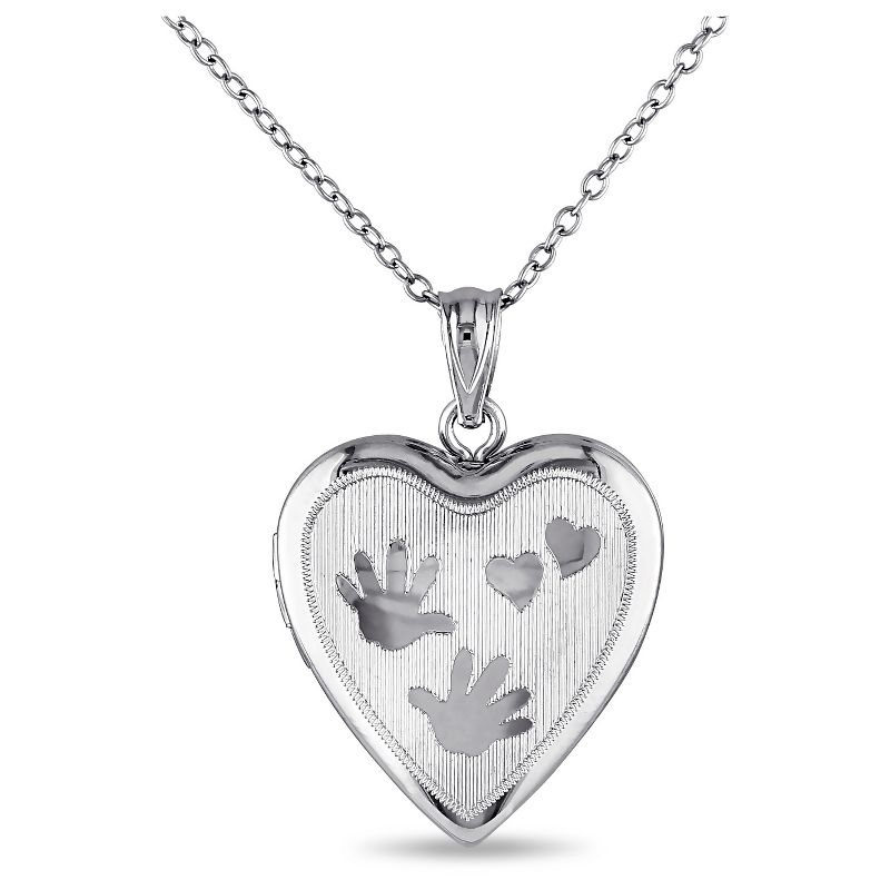 Heart with Handprint Locket Pendant Necklace in Sterling Silver (18"), 1 of 5