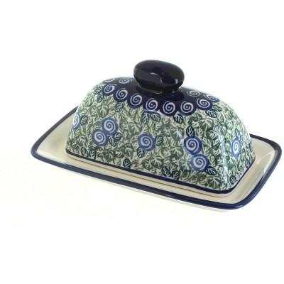 Blue Rose Polish Pottery Seaside Swirl Butter Dish