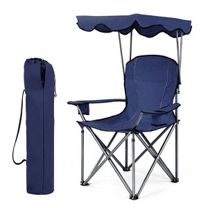 Gymax Folding Beach Chair Heavy Duty Camping Chair Outdoor Patio Seat with Cup Holder and Carry Bag Red/Blue - 1 of 4